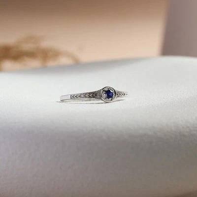 Birthstone Ring Vintage Engraved Sterling Silver Promise Ring for Women