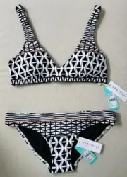 NWT! 2-Pc Seafolly Modern Geometry Tie Back Swim Top & Hipster Bottom, US 10