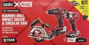 Ozito 3pc impact driver, circular saw,hammer drill 4.0 & 2.5ah battery + charger