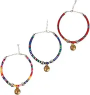Happyyami 3pcs Adjustable Cat Safety Collars with Bell Ethnic Style Necklaces for Cats Unique Pet Accessories and Rainbow Colors