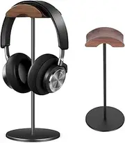 Headphone Stand Headset Holder Made of High-Quality Walnut Wood and Aluminium, Headphone Stand Desk with Heavy Base for Over Ear and Gaming, Suitable for Table, Display Case