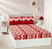 Cotton Double Bedsheet with 2 Pillow Covers Abstract Waves Red