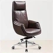 KJLY Ergonomics Chair Managerial & Executive Chairs Office Chair Boss Chair Computer Game Chair with Fixed Armrest, Brown Leather