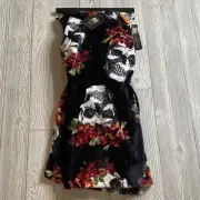 Cynthia Rowley Halloween Roses and Skull Oversized Throw Blanket Black Soft NWT