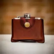 GIFT BOX BARBOUR 4oz HINGED HIP HINGE FLASK BROWN LEATHER HOLSTER STAINLESS