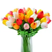 20pcs 14" Fake Tulips Artificial Flowers Easter Faux Real Touch Tulips Fake F...