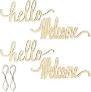 Hello Welcome Wood Sign, 4pcs Wooden Cutout Letter Hello Welcome Sign DIY Block Words Sign Creative Home Wall Decor Wooden Ornament Art Decoration For Home Bar Shop Wedding (4 Pcs)