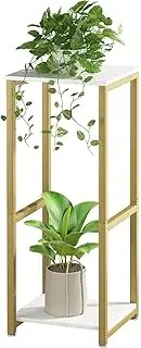 YIZAIJIA Plant Stand Indoor 2 Tier Tall Metal Corner Storage Tiered Plant Shelf Holder Multiple for Living Room Balcony Garden, Gold