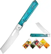 Camping Kitchen Knife Pocket Chef Knife Home Cook Starter 4 inch Sharp 8Cr14Mov Stainless Steel Blade Blue Wood Handle Japanese Style Folding Universal Knife for Outdoor Cooking BBQ