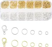 KOPOX 5 Sizes Silver and Gold Open Jump Rings, 500PCS O Rings and Lobster Clasps, Small and Large Jump Rings for Jewelry Making and Keychains