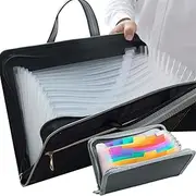 2Pcs File Folders Set,File Organizer with Receipt Organizer,Accordion File Organizer with Handle,Portable Document Organizer for A4 Paper Storage, Large Capacity for School, Office