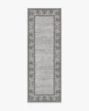 75' x 215' | Machine Washable Runner Rug | Kid & Pet Friendly | Indoor Rug | Vintage Daisy Bordered Grey Rug | Ruggable