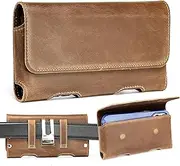 Gcepls Cowhide Leather Phone Holster for Samsung Galaxy S24 Ultra,S23 Ultra,Note20 Ultra,Universal X-Large Cell Phone Holster with Belt Clip for 6.5" to 7" Smartphone Phone,Phone Belt Holder Pouch