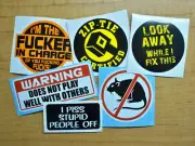 6 Funny Hard Hat Stickers Foreman Decals Boss In Charge Zip Tie No Rats Decals