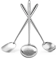 Yosukata 30 cm Wok Spatula and Ladle Skimmer Spoon - Stainless Steel Cooking Utensils Set of 3-304 Stainless Steel Kitchen Utensils Set - Dishwasher Safe Wok Accessories - Wok Utensils Cooking Tools…