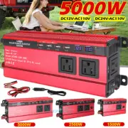 5000W Portable Power Inverter DC 12V/24V To AC 110V Home RV Solar Converter 4USB