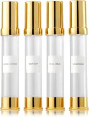 Golden Airless Pump Bottle Travel Set with Box Refillable Empty Cosmetic Vacuum