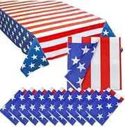 2 Pack Patriotic American Flag Tablecloth, 4th of July Disposable Tablecloth, Plastic Patriotic Tablecloth, Patriotic Party Table Cloth for Memorial Day, Independence Day 54" x 108"