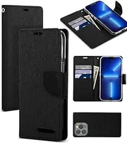 TAVICE Wallet Flip Denim Case Cover for iPhone 13 Pro Max (Black)