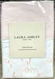 Laura Ashley Pink Ribbons Bows Stripes Cotton Standard Pillowcases Set Of 2
