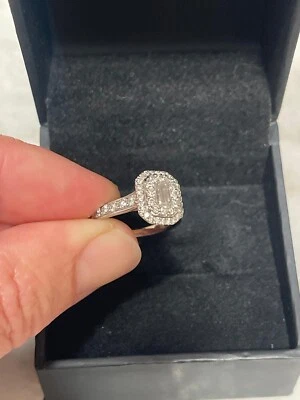 Trouvaille 1-1/2 CT. 0.50ct Emerald Cut Diamond Halo Ring Solid Platinum