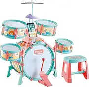 KIDBOT Kids Rock Jazz Drum Set,Educational Music Toys Kit with Chair for Toddler, 5 Drums 17 Pieces Musical Instrument
