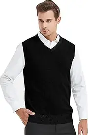 [TOPTIE] Mens Business Solid Color Plain Sweater Vest, Cotton Fit Casual Pullover