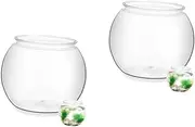 WOONEKY 2pcs Transparent Round Fish Tank Small Fish Bowl Office Supply Betta Fish Bowl Clear Aquarium Tank Small Fish Tank Kit Small Aquarium Feeder Aquarium Divider LED Tap White The Pet