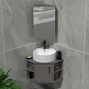 Gtzly Modern Wall Mounted Bathroom Vanity Corner Bathroom Cabinet with Ceramic Sink for Small Spaces with Mirror Cabinet and Lavatory Design