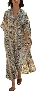 [YouKD] Women's Summer Long Kaftan Maxi Bohemian Dress Beach Coverup Robe Plus Size Kimono One Size