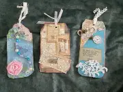 3 LG Handmade Junk Journal Tags Card Gift Vintage Ephemera Scrapbook Antique Lot
