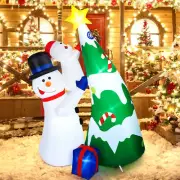 7FT Christmas Inflatable Snowman & Tree LED Lighted Blowup Lawn Yard Decoration