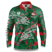 NRL 2021 Long Sleeve Skeletor Fishing Polo Tee Shirt - South Sydney Rabbitohs