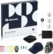 Golf Accessories Kit for Men/Women, Accessories Set w/ Balls, Tees, Divot Tool, Towel, Hat, Belt, Ball Marker & Storage Bag, Gift Set for Golf Lovers (Navy-Men)