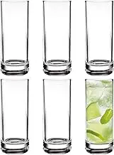 Water Glasses, 290ml Tall Glass Cups, 6X Clear Reusable Shatterproof Tumblers Dishwasher Safe for Water Cocktail Iced Coffee Beer Wine Whiskey Poolside Patio Home Outdoors