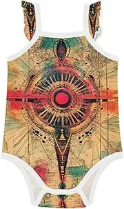 [Caihoyu] Baby Cotton Infant Bodyshirts Ruffle Sleeve Baby Sleeveless Undershirts 6M Bohemian Retro Geometric Pattern, Bohemian Retro Geometric Pattern