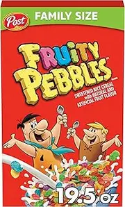 Post Fruity PEBBLES Cereal, Fruity Kids Cereal, Gluten Free Rice Cereal for Kids, 19.5 OZ Family Size Cereal Box