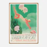 Galrie Charming Vintage Underwater Adventure Travel Poster Art Print for Summer Resorts, Wood Frame, A0 84 x 119cm (33 x 47inch)