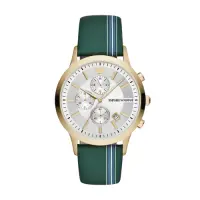 在飛比找Yahoo奇摩購物中心優惠-EMPORIO ARMANI經典綠色皮帶腕錶43mm(AR1