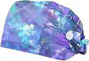[WOSHJIUK] Working Hat 2 Pack Scrub Caps for Women,Watercolor Ocean Abstract Sailboat,Tie Back Cap Adjustable Scrub Hat