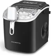 CROWNFUL Ice Maker Countertop with Handle, Self-Cleaning Ice Maker with Scoop and Basket,26lbs/24H,9 Cubes in 6 Mins,Portable Small Ice Machine with Scoop and Basket for Home Kitchen Office Bar Party