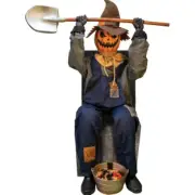Smiling Jack Greeter Chair Animated Pumpkin Door Prop Scarecrow Hat Halloween
