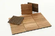 Nordic Natural Teak Wood Outdoor Interlocking Tiles, 9 Slat (10 sq ft)