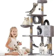 Cat Tree, 150CM Cat Tree for Large Cats, Cat Tower for Indoor Cats Equipped with Cat Entertainment, Resting Facilities and 8 Scratching Posts, Silver Gray