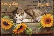 Calico Cat Metal Tin Sign vintage metal signs Garden Decor Tin Poster Hummingbirds Yellow Sunflower Tin Plaque Retro Wall Decor Every Day is a New Beginning Tin Signs Garden Tin Poster 8x12 inches