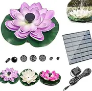 Lotus Flower Shaped Solar Fountain Pump, Solar Water Fountain Outdoor Garden, with Multiple Nozzles, Sol-Ar Water Feature, Automatically Activates, for Bird Bath, Pond, Pool, Outdoor (Purple)