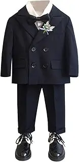 [Kromoc] Boys' Stripe 3-Piece Suit Double Breasted Jacket Vest Pants Customizable Tuxedos for Children's Day