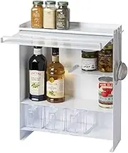 Yamazaki Industries 2009 Open Front Concealed Seasoning Rack, White, Approx. W 15.0 x D 6.4 x H 19.4 inches (38 x 16.3 x 49.2 cm), Tower Large Capacity, Kitchen Rack, Dirt Guard