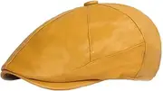 [Lifup] Men Women Newsboy Flat Cap PU Leather Gatsby Ivy Beret Cap, Yellow 4, One Size