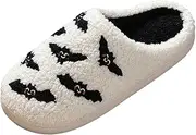 [Generic] Halloween Slippers for Women Winter Warm Comfortable Slippers Plush Memory Cotton Indoor Lightweight Non-Slip Flat Slippers Trendy Indoor Slippers Cosy Fluffy, 7 Black, 11 US